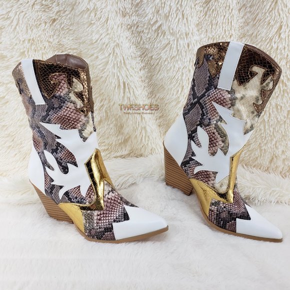 Western Cowboy Ankle boots White Snake Gold - Picture 3 of 14